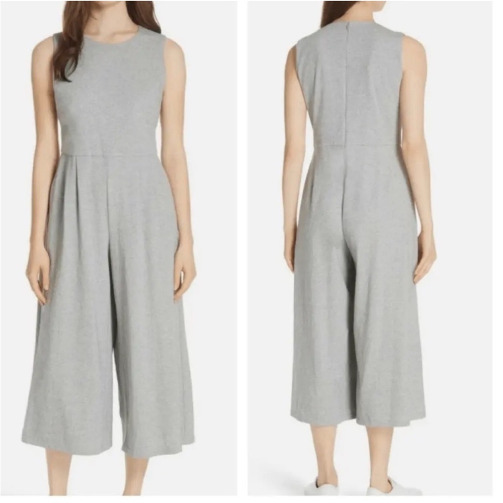 Eileen Fisher Gray Grey Moon Jumpsuit Wide Leg Cropped Medium Sleeveless
